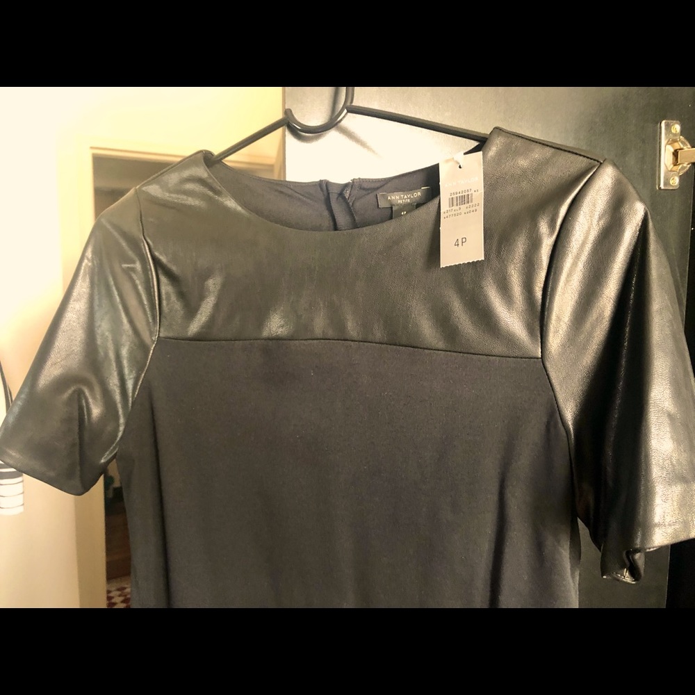 Ann Taylor TShirt style dress with faux leather accent.